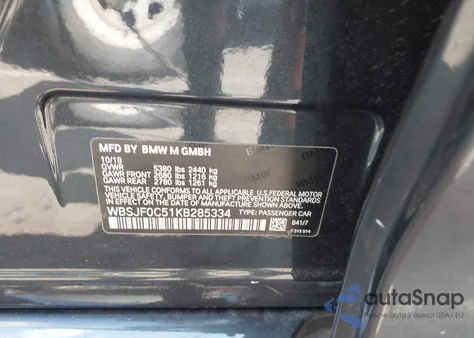 2019 BMW M5 Competition z USA, uszkodzony, nr VIN WBSJF0C51KB285334